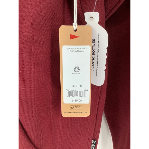 NEW! Florence Marine X Size Small Nui Loa Hoodie Maroon Red Hoodie $85 Organic - Picture 10 of 11